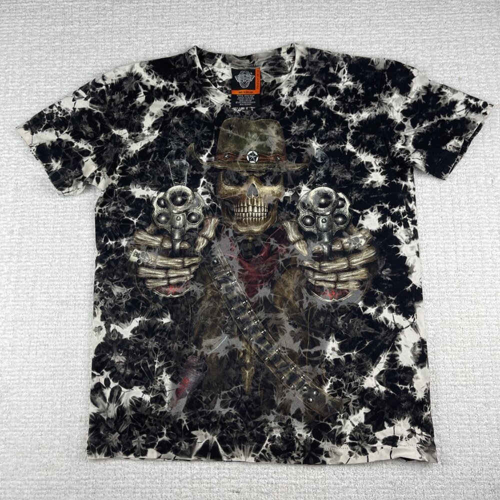 VTG Y2K Rock Eagle Cow-boy Skull Guns TShirt Men M Tie Dye Graphic Gothic Skater